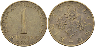 Австрия 1 шиллинг 1981 KM 2886 алюминиевая бронза 4592-1021