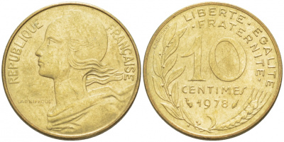 ФРАНЦИЯ 10 САНТИМОВ 1978 ТИП MARIANNE KM 929 медь алюминий никель 3309-1058