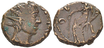 Римская Империя, императоры в Галлии антониниан 273 - 274 Тетрик II, имитация монетного типа бюст императора / Фидея со штандартом и рогом Изобилия, локальная чеканка RIC биллон 1073-20-87