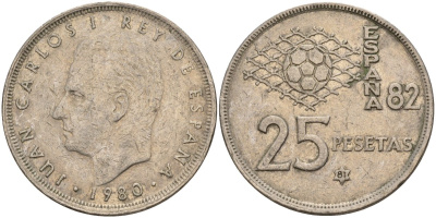Испания 25 песет 1980 (81) Хуан Карлос I (1975 - 2014) KM 818 медно-никель 4149-1116