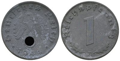 Германия 1 рейхспфенниг 1944 B KM 97, J. 369 цинк 4668-1147