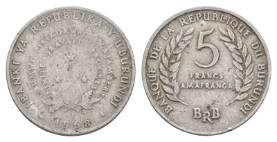 Бурунди 5 франков 1968 KM 16 алюминий 4650-415