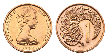 Новая Зеландия 1 цент 1970 Елизавета II (1952-2022), лист папоротника, тираж 30.000 экземпляров KM 31 бронза BU 39-1151