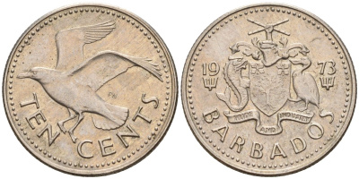 Барбадос 10 центов 1979 смеющаяся (Ацтекская) чайка KM 12 медно-никель 4596-464