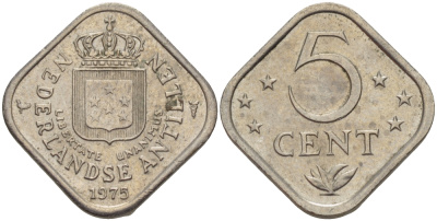 Нидерландские Антилы 5 центов 1975 Юлиана (1948-1980) KM 13 медно-никель 67-535