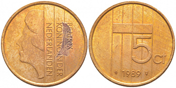 НИДЕРЛАНДЫ 5 ЦЕНТОВ 1989 KM 202 бронза 3856-611