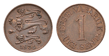 Эстония 1 сент 1939 год-тип KM 19 бронза aUNC 4127-2125