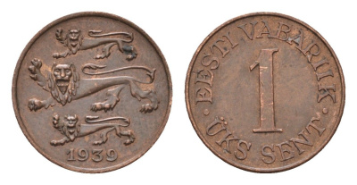 Эстония 1 сент 1939 год-тип KM 19 бронза aUNC 4127-2125