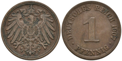 Германия 1 пфенниг 1907 A KM 10, J. 10 медь 4567-1238