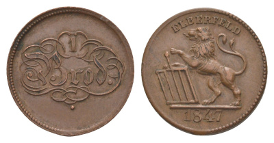 Эльберфельд 1 брод 1847 жетон пайок Men05 6358.1, Men18 7977.1 медь 1528-631