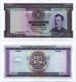 Мозамбик 500 эскудо 1967 22 марта 1967, подпись администратора Luis Esteves Fernandes Pick 110а(2)  бумага  aUNC 451-395-2