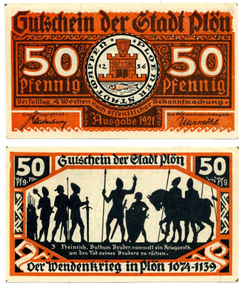 Плён 50 пфеннигов 1921 нотгельд №3, земля Шлезвиг-Гольштейн Grabowski 1064.2а бумага 2195-54-2-1