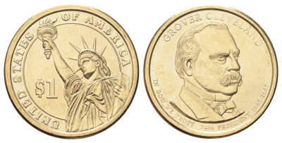 США 1 доллар 2012 Президент США - Гровер Кливленд (1893–1897) KM 527 медь с марганцево-латунным покрытием UNC 4666-1021