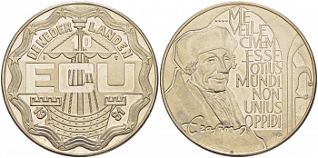 Нидерланды 10 экю 1991 Эразм Роттердамский медно-никель UNC 01-152-15