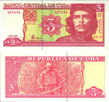 Куба 3 песо 2004 Че Гевара, Че Гевара рубит сахарный тростник Pick 127 бумага UNC (ПРЕСС) 7191-22-2-2