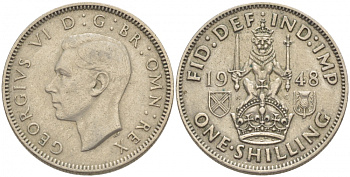 Великобритания 1 шиллинг 1948 Георг VI (1936-1952), Шотландский герб KM 864, Spink 4104 медно-никель 4546-1234