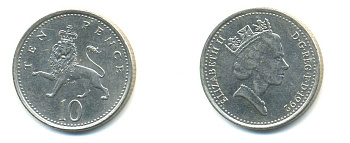Великобритания 10 пенсов 1992 Елизавета II (1952-2022) KM 938b, Spink 4367 (F4) медно-никель 59-515