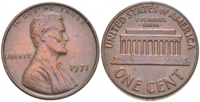 США 1 ЦЕНТ 1971 ЛИНКОЛЬН KM 201 медь цинк 44-931