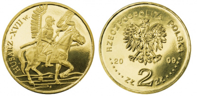 Польша 2 злотых 2009 MW, серия история Польской кавалерии, гусар XVII века KM 670 латунь UNC M12-18