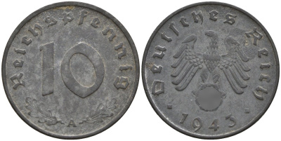 Германия 10 рейхспфеннигов 1943 A KM 101, J.371 цинк 4151-339