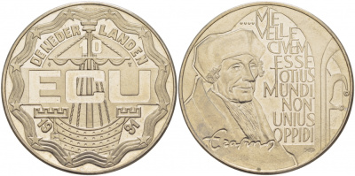 Нидерланды 10 экю 1991 Эразм Роттердамский медно-никель UNC 01-152-15