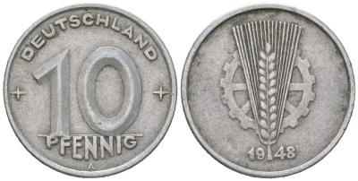 ГДР 10 пфеннигов 1948 A KM 3 алюминий 201-717