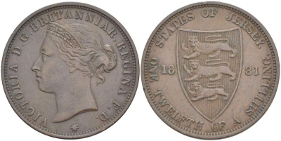 Джерси 1/12 шиллинга 1881 Виктория (1837-1901) KM 8 бронза 4517-1022