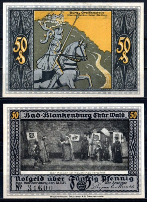 Бад-Бланкенбург (Тюрингия) 50 пфеннигов 1921 Mehl Grabowski 113.1-4/5 бумага UNC (пресс) 7556-57-2-1