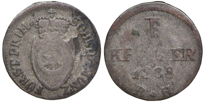 Рейнский союз 1 крейцер 1808 BH, Карл Теодор фон Дальберг (1806-1813) KM 2 серебро    220-933