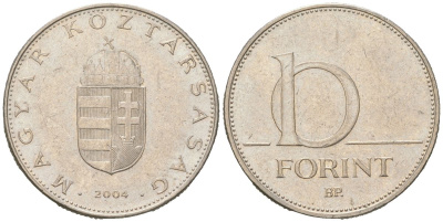 Венгрия 10 форинтов 2004 BP KM 695 сталь плакированная медно-никелем 4616-1151