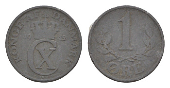 Дания 1 эре 1942 N, Кристиан X (1912-1947) KM 832 цинк 4658-161