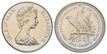 Остров Мэн 1 крона 1978 25 лет коронации королевы Елизаветы II, соколы КМ 43 медно-никель UNC 4386-312
