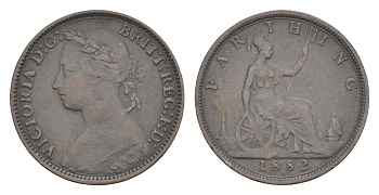 Великобритания 1 фартинг 1882 H, Виктория (1837-1901) KM 753, Spink 3959 бронза 4630-156