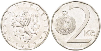 Чехия 2 кроны 1995 KM 9 сталь плакированная никелем 217-1027