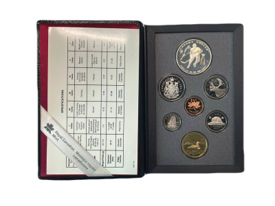 Канада набор из 7 монет (1, 5, 10, 25 и 50 центов; 1 доллар) 1993 100 лет Кубку Стенли, в оригинальной упаковке, с сертификатом подлинности KM 181, 182, 183, 184, 185, 186 и 235 PROOF 6-6-2-01