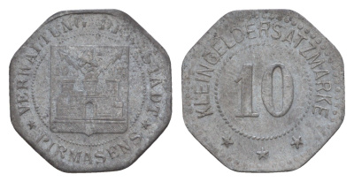 Пирмазенс 10 пфеннигов 1917 Funck 426.4, Men18 25724.4 цинк 4659-246