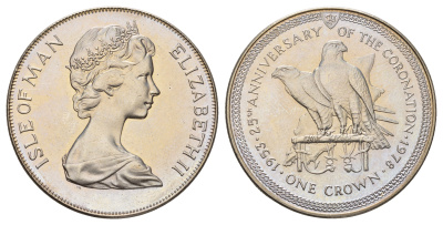 Остров Мэн 1 крона 1978 25 лет коронации королевы Елизаветы II, соколы КМ 43 медно-никель UNC 4386-312