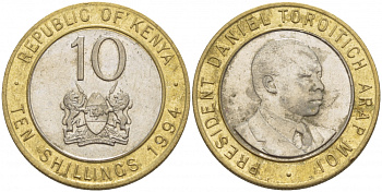 Кения 10 шиллингов 1994 Дэниэл арап Мои KM 27 биметалл 4548-545