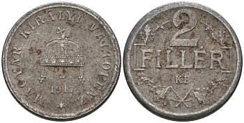 Венгрия 2 филлера 1917 KM 497 железо 4115-1042