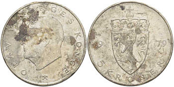 НОРВЕГИЯ 5 КРОН 1979 УЛАФ V (1957-1991) KM 420 медно-никель 215-134