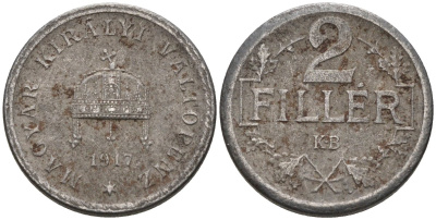 Венгрия 2 филлера 1917 KM 497 железо 4115-1042