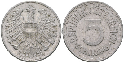 Австрия 5 шиллингов 1952 KM 2879 алюминий 4619-537