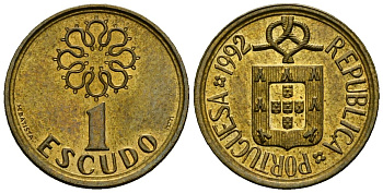 Португалия 1 эскудо 1992 KM 631 никель латунь 4164-1123