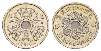 Дания 2 кроны 2016 Маргрете II (1972-2024) KM 874 медно-никель UNC 175-221