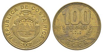 Коста-Рика 100 колонов 2007 KM 240a сталь плакированная латунью aUNC 4631-941