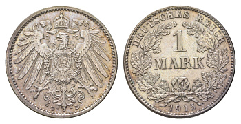 Германия 1 марка 1915 D, Вильгельм II (1888-1918) KM 14, J. 17 серебро aUNC 4626-254