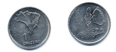 Бразилия 1 крузейро 1972 150 лет независимости KM 582 никель aUNC 51-4846