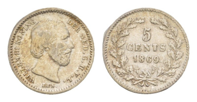 Нидерланды 5 центов 1869 Виллем III (1849-1890) KM 91 серебро 4659-227