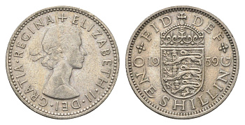 Великобритания 1 шиллинг 1959 Елизавета II (1952-2022), Английский герб KM 904, Spink 4147 медно-никель 4663-233