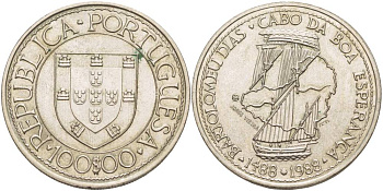 Португалия 100 эскудо 1988 серия золотой век португальских открытий, Бартоломеу Диаш KM 642 медно-никель UNC 4537-535